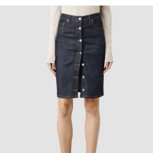 All Saints Button Skirt/Raw - Size 8 - Denim Pencil Skirt with Pockets